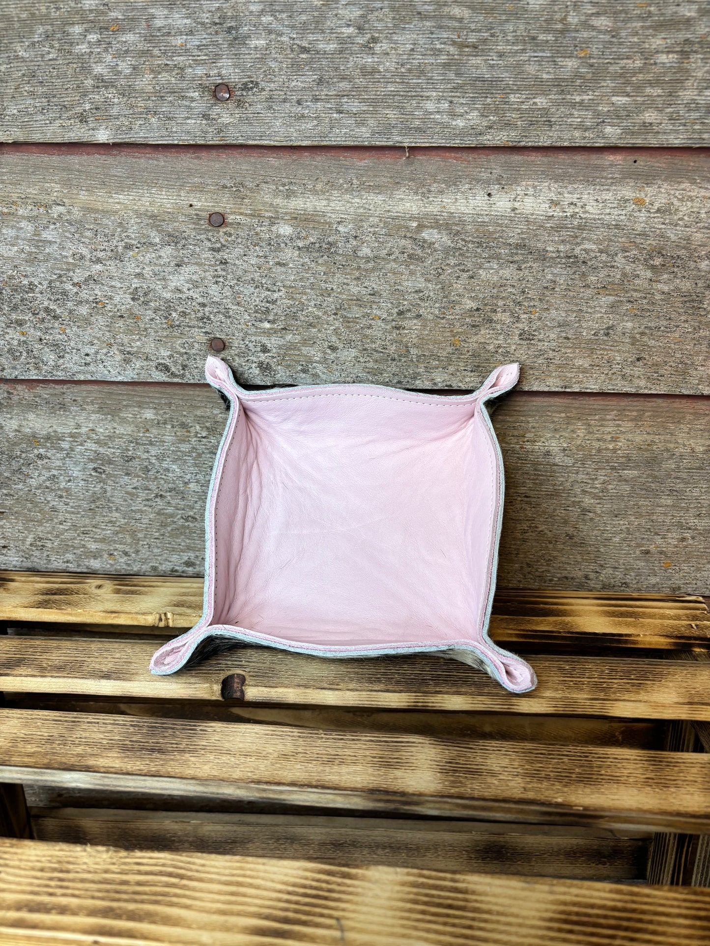 HAIR ON HIDE AND SMOOTH PINK LEATHER VALET TRAY