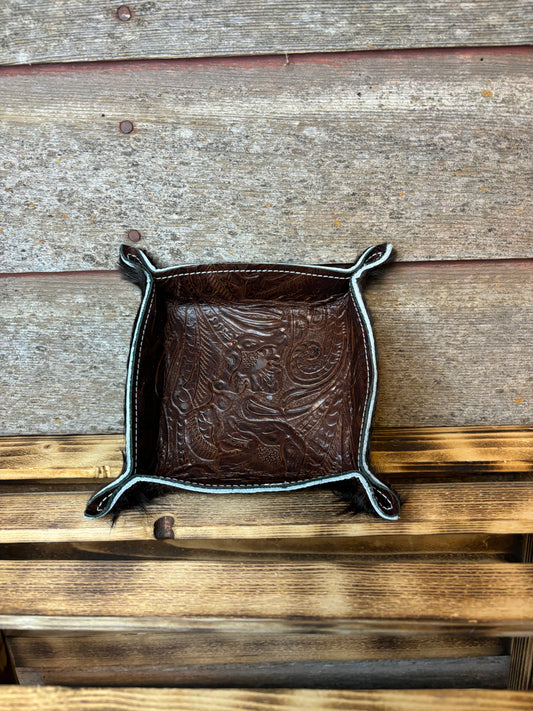 HAIR ON HIDE AND EMBOSSED LEATHER VALET TRAY