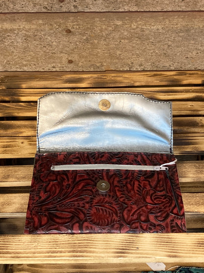 RED & BLACK EMBOSSED LEATHER WALLET